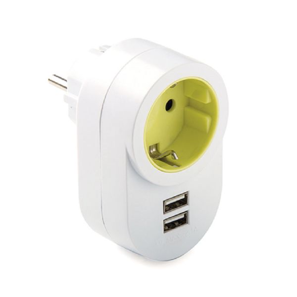 Adaptador TT Lateral 16A-250V  con 2 USB